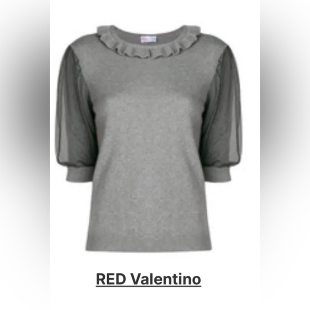 RED VALENTINO Grey Jumper Sweater Angora & Wool Tulle Details On Sleeves SZ: XS